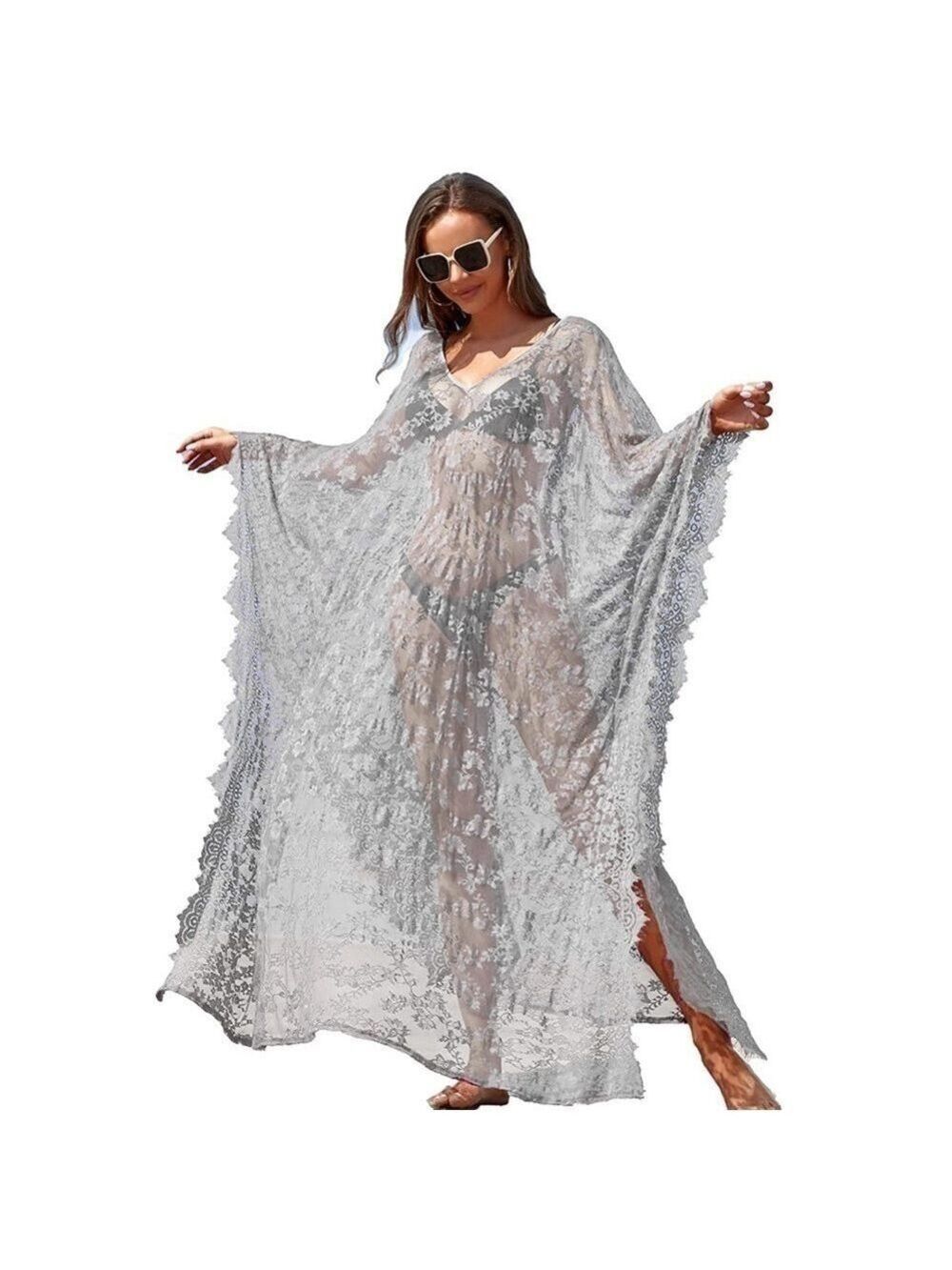 Beach Cover Up Boho Lace Kimono Bikini Robe Swimsuit Bathing Suit Costume Role